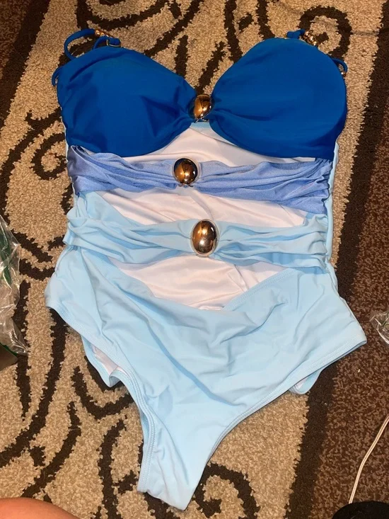 Blue Gradient One-Piece Swimsuit with Gold Accents Large NWNT - Picture 2 of 3
